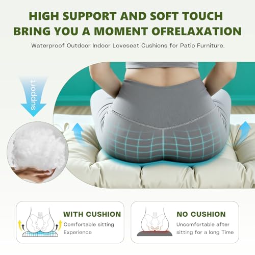 Wicker Chair Cushions Set, 2 U-Shaped Cushions & 1 Loveseat, Waterproof Outdoor Loveseat Cushion for Patio Furniture, Settee Bench Pad All Weather,Beige - color: Beige