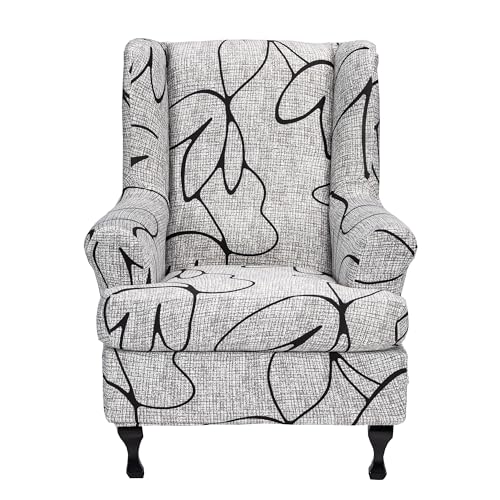 CRFATOP 2 Piece Stretch Wingback Chair Cover Printed Wing Chair Slipcovers Spandex Fabric Wingback Armchair Covers with Elastic Bottom for Living Room Bedroom Wingback Chair,C30 - color: Color C30