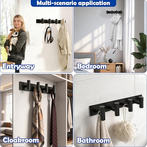 Matte Black Coat Rack Wall Mount - 4 Hooks, Heavy Duty Stainless Steel Wall Hooks for Towels, Coats, Robes, Bags, Hats, Keys, Wall Coat Hanger for Bathroom, Entryway, Kitchen, Hotel, Bedroom, Office - color: Matte Black, size: “T“ Shape 4 Hooks 1 Pack