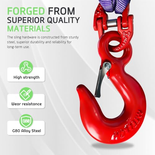 Four Leg Bridle Web Sling 7ft 6600lbs Lifting Slings with G80 Alloy Steel Grab Hooks Light Weight and Flexible Capacity Lifting Straps for Hoist Safe Towing and Handling of Cargo - size: 6600 lb / 7 ft