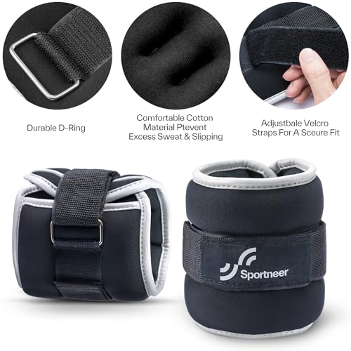 Sportneer Ankle Weights Wrist Weights Pair of 1/2/4/6/10 LBS for Men Women Kids Strength Training Wrist and Ankle Weights Set with Reflective Strips for Dancing Running Walking Fitness Workout Gym - color: Black, size: 5 lbs x 2