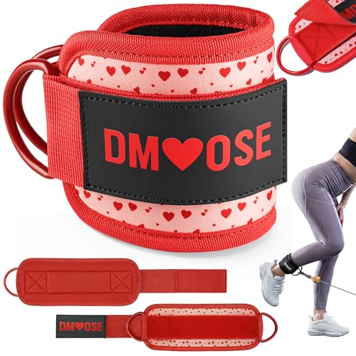 DMoose Ankle Strap for Cable Machine - One Size Fit with Premium Padding, Workout Kickback Ankle Cuffs, Ankle Bands for Working Out, Booty Workouts, Leg Extension, Hip Abductors & Lower Body Exercises - color: Hearts - Single