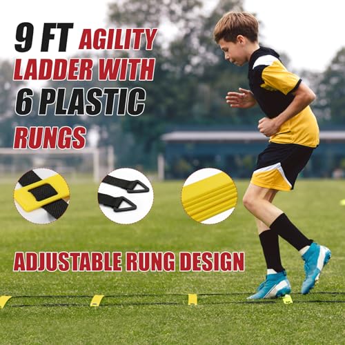 BaseGoal Soccer Goal,Soccer Net,Soccer Goals for Backyard,with Bow Frame,Collapsible Metal Base and Agility Ladder - style: 14X7 FT