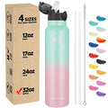 Han's Bottle Sports Water Bottle - 32 Oz, Straw Lid, Leak Proof, Vacuum Insulated Stainless Steel, Double Walled, Thermo Mug,Bubble Gum - color: Bubble Gum, size: 32 Ounces