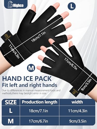 highco 2 Pack Ice Gloves for Arthritis Hands Pain Relief, Adjustable Hand Ice Pack for Hot & Cold Therapy, Reusable Gel Compression Finger Wrist Ice Pack for Tendinitis, Carpal Tunnel,Swelling - size: L(2PCS)