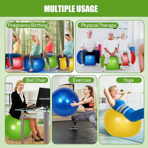 Leyndo 4 Pcs 26 Inch Yoga Exercise Ball Pilates Pregnancy Birthing Fitness Ball with Quick Pump Anti Burst for Improved Posture, Balance, Yoga, Pilates, Training - color: Bright Color