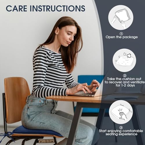 TushGuard Chair Cushions, 4 Pack Memory Foam Chair Pads, Thin Seat Cushion, Kitchen Chair Cushions Set of 4, Anti-Slip Backing & Fixed Straps, 1.4 in Thick, Navy Blue - color: Navy Blue