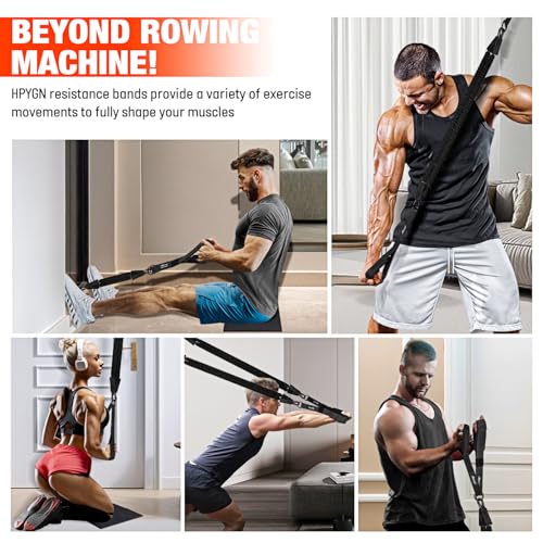 HPYGN Rowing Resistance Bands, Best Replacement for Rowing Machine, Home Gym Workout Equipment for Arms, Shoulders, Core, Back, Glutes and Legs, Rowing Workout, Cardio, Low-Impact, Portable Home Gym