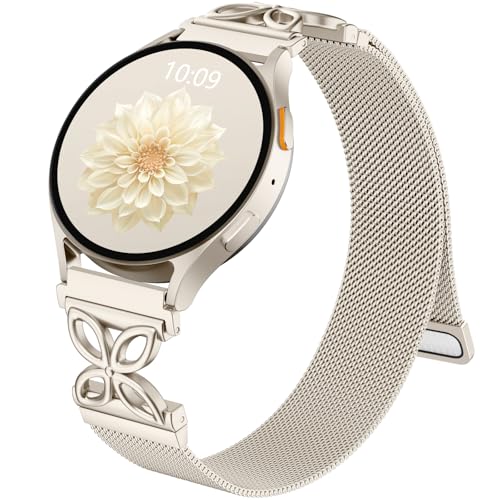 Getino Magnetic Metal Strap Compatible with Galaxy Watch 7 Band, Galaxy Watch 6 Classic Band FE 5 Pro 4 Active 2, 20mm Milanese Floral Dressy Wristband for Samsung Watch Bands Women 40mm 44mm 45mm - color: Strarlight