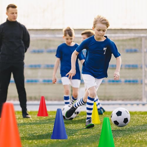Hoteam 30 Pieces 9 Inch Traffic Cones Plastic Sport Agility Training Safety Cones Soccer Practice Equipment for Basketball Football Drills Exercise, Outdoor Activity and Events - color: Five Colors