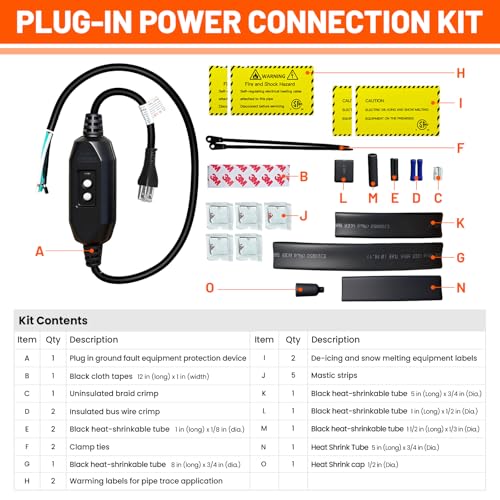 120V Plug-In GFCI Self Regulating Heat Cable Power Connection Kit | Pipe Roof Gutter Deicing, Ground Fault Protection (1 extra End Seal Kit included) - style: Plug-in power connection kit