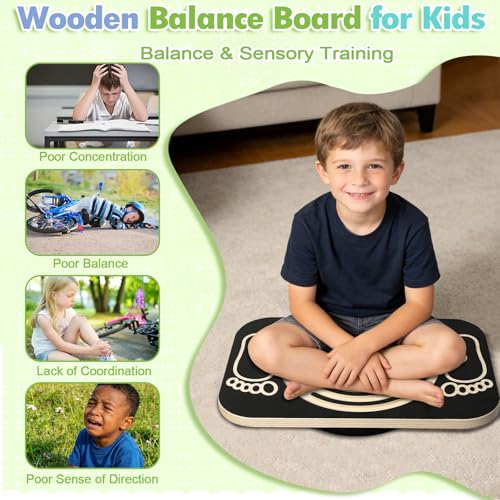 Balance Board Maze for Kids, 17.5-Inch Wobble Board Rocking Seesaw Sensory Training with 6 Balls, Non-Slip Pedals Indoor Outdoor for Boys Girls