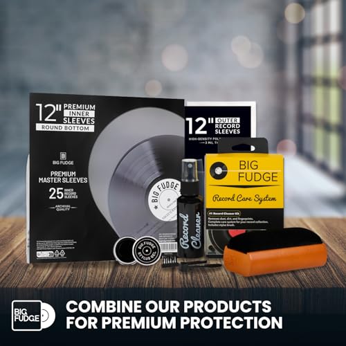 Big Fudge Vinyl Record Cleaning Kit - 4-in-1 Vinyl Record Cleaner Kit for Records Includes Ultra-Soft Velvet Brush Cleaning Liquid Stylus Brush and Storage Pouch - Pro Records Care - style: Premium Cleaning Kit