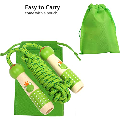 EGOSKY Jump Rope Kids, 7.2ft Children Adjustable Cotton Skipping Rope with Wooden Handle for Boys Girls Fitness Outdoor Activity - color: Green