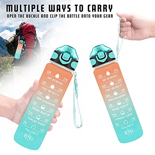 Enerbone 32 oz Water Bottle with Times to Drink and Straw, Motivational Drinking Water Bottles with Carrying Strap, Leakproof BPA & Toxic Free, Ensure You Drink Enough Water for Fitness Gym Outdoor - color: Orange-Green