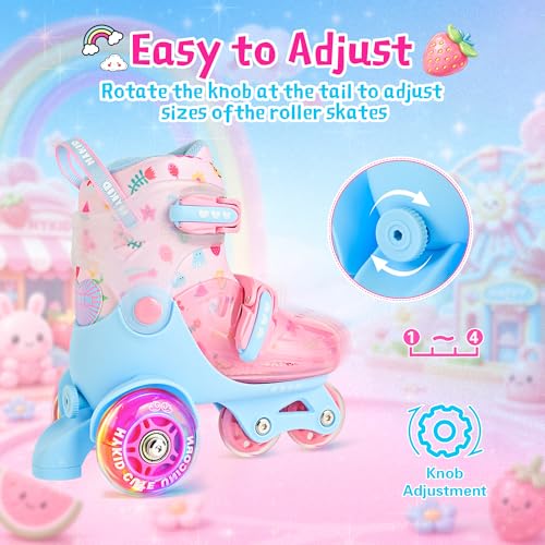HYKID Toddler Roller Skates, 4 Adjustable Sizes, Fun Illuminating, Safety Three-Point Type, Breathable Upper, Beginners' Roller Skates for Girls Boys Kids - color: Fruit, size: Toddler (8C-10.5C)