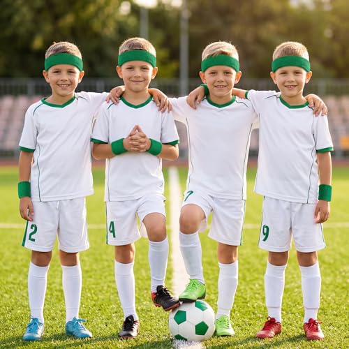 Sucrain 3 Pieces Sweatbands Set, 1 Pieces Sports Headband and 2 Pieces Wristbands,Wicking Sweat Head Band for Youth Womens Men - color: Green