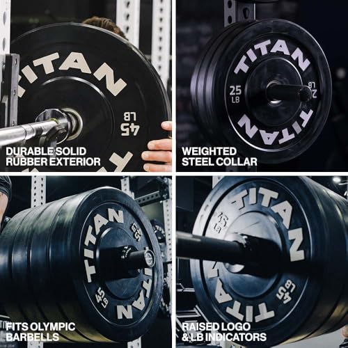 Titan Fitness Economy Series Black Olympic Bumper Plates, Durable Rubber Exterior with Steel Core, Weightlifting and Strength Training Weight Plate - size: 230 LB Set