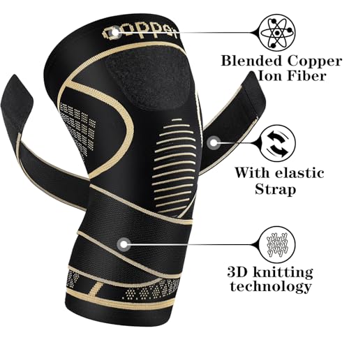 Copper Knee Braces with Strap for Knee Pain Women and Men(2 Pack), Knee Compression Sleeve for Arthritis, ACL, Meniscus Tear, Joint Pain Relief, Knee Support for Working, Running, Weightlifting(L) - size: Large