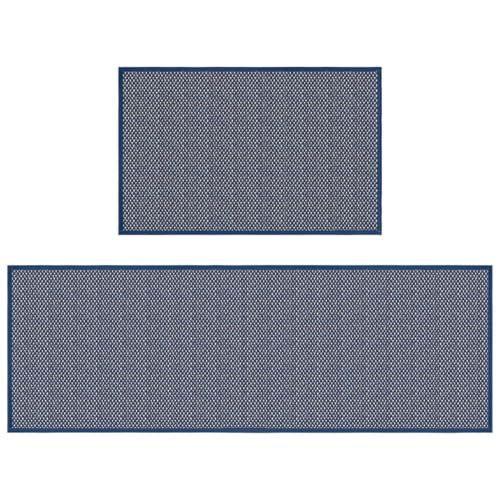 Artoid Mode Washable Non Slip Blue Kitchen Rugs and Mats Set of 2, Rubber Backing Absorbent Kitchen Mats for Floor Front of Sink - 17x29 and 17x47 Inch - color: Blue, size: 17" x 29" /17" x 47"