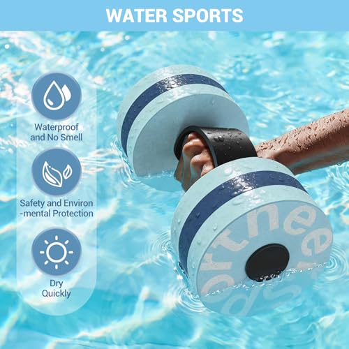 Sportneer Water Weights Aquatic Exercise Dumbbells Water Dumbbell Aerobics Workouts Set of 2 EVA Foam Pool Weights Dumbbells Set Aqua Fitness Barbells Equipment for Water Aerobics Weight Loss - color: Blue