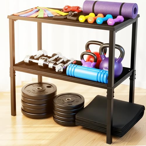 Commercial Heavy Duty Dumbbell/Kettlebell Rack Stand 500-800LBS | Heavy Duty One-Piece Welded Frame, Anti-Tip Non-Slip Base, Easy 6-Part 10-Min Assembly, Fitness Gear Storage for Garage - style: New-2-Tier Large Capacity Dumbbell Rack - Black
