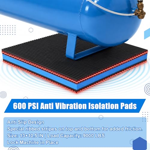 13x10.5 Inch Anti Vibration Pads, Sound Isolation Vibrating Pad Ribbed Rubber Damping Mat EVA Composite for Air Compressors, Conditioner, Treadmill, HVAC Washer Dryer - size: 13×10.5inch