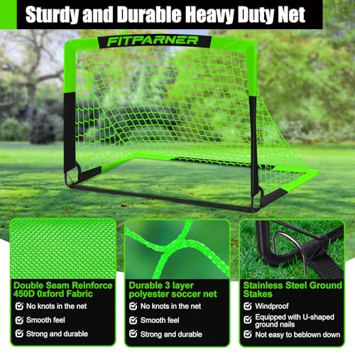 Kids Soccer Goals for Backyard Set - 2 Pack of Portable Pop Up Soccer Nets with Ball,Cones,Complete Training Equipment Kit for Toddler,Youth,Kids Age 3-14,Outdoor Sports Game - color: Green Black, style: 6x4 FT