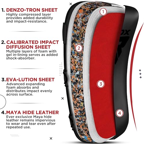 RDX Muay Thai Pad for Training, Curved Kickboxing Kicking Strike Shield, Coaching Kick Boxing, MMA, Martial Arts, Karate, Taekwondo, Punching, Foot, Knee and Elbow Target - color: Full Black