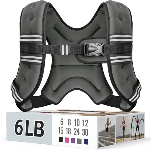 Zeerun Weighted Vest, 6lb/8lb/10lb/12lb/15lb/18lb/20lb/24lb/30lb for Men Women, Reflective Stripe Adjustable Buckle, Comfortable Durable Rucking Vest for Walking Running Strength Training - color: Gray, size: 6 Lb