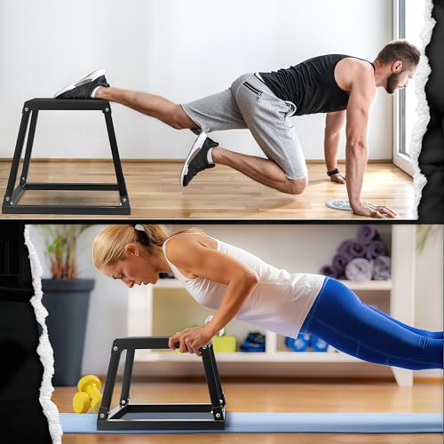 GanFindX Plyometric Jump Box Set, 12/18/24 Inch Steel Plyo Box, Heavy Duty Plyometric Platform with Anti-Slip Surface for Home Gym Training, Step-Up, Agility and Strength Conditioning - size: 18"