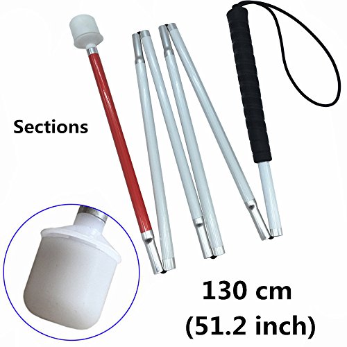 Aluminum Mobility Folding White Cane for Vision Impaired and Blind People (Folds Down 6 Sections) (130cm (51.2inch), Black Handle) - color: Black Handle, size: 51.2 Inch (Pack of 1)