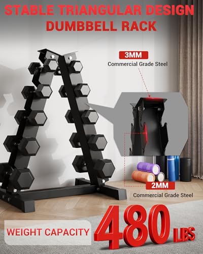 Garvee Cast Iron Hex Dumbbell Set with Storage Rack, Rubber Coated Hand Weights Dumbbells, Heavy Duty Dumbbell Set for Home Gym Strength Training, Multiple Weight Options (210/350/360/450/550LB)