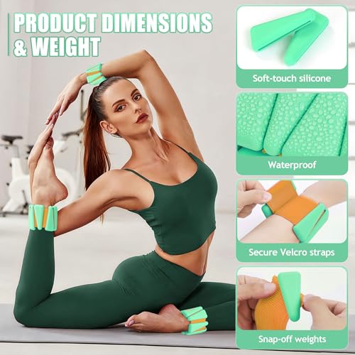 BECOJADDE Ankle Weights for Women Wrist Weights Set of 2 (1 lb/2 lb Each) Adjustable Arm Leg Weight for Womens Men Suitable for Walking Swimming Running Pilates Yoga Gym - color: Green Orange, size: 2lb Pair (1lb Each)