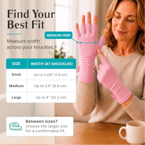 Vive Pink Arthritis Hand Compression Gloves - Comfortable Fit for Men | Women - Open Finger for Rheumatoid, Osteoarthritis and Computer Typing Pain - Carpal Tunnel Support - Moisture Wicking Fabric - color: Pink, size: Large