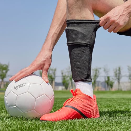 Northdeer Soccer Shin Guards Sleeves with Optimized Insert Pocket(1Pair) - color: black, size: XL (5'11"-6'7")