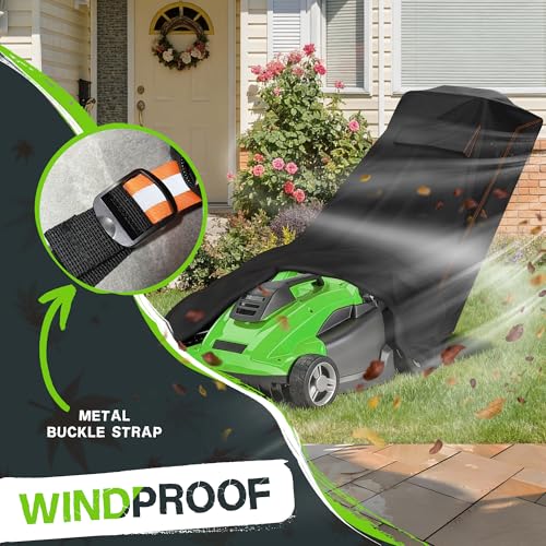 Patio Lawn Mower Covers,Anti-UV Protector Lawnmower Storage Cover with Air Vents and Elastic Straps,Outdoor Weatherproof Push Lawn Mower Cover-Black（Push-74"L x 26"W x 40"H） - size: Push-74"L x 26"W x 40"H