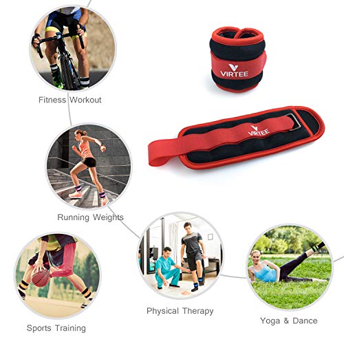 Ankle/Wrist Weights for Women, Men, Kids - Arm Leg Weights Set with Adjustable Strap - Running, Jogging, Gymnastic, Physical Therapy, Fitness - Choice of 1 lb 2 lbs 3 lbs 4 lbs 6 lbs 8 lbs 10 lbs - style: 1 lbs pair (0.5 lbs each), Red