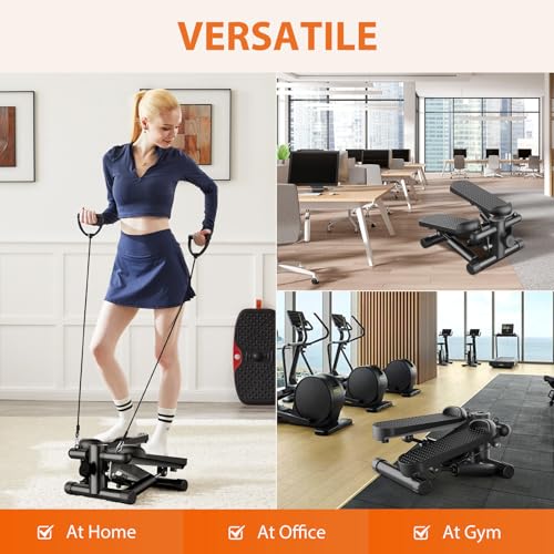 Sweetcrispy Mini Stair Steppers with Resistance Bands for Exercise at Home, Portable Exercise Twist Stepper Machine for Full Body Workout, 300LBS Capacity - color: Upgrade Black