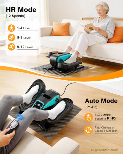 VIVURN® 023 Under Desk Elliptical Mini Electric Leg Exerciser for Senior, 12 Speeds RF Remote Display Monitor Non-Slip Mat, Quiet & Compact Seated Pedal Exerciser for Home Office Gift for Mom Dad - color: Lake Blue