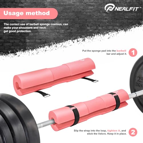 NEALFIT Barbell Pad Squat Pad for Squats—Squat Bar Pad—Great for Weightlifting,Lunges and Hip Thrusts—Foam Sponge Pad—Fit Standard and Olympic Bars Perfectly - color: Light Pink