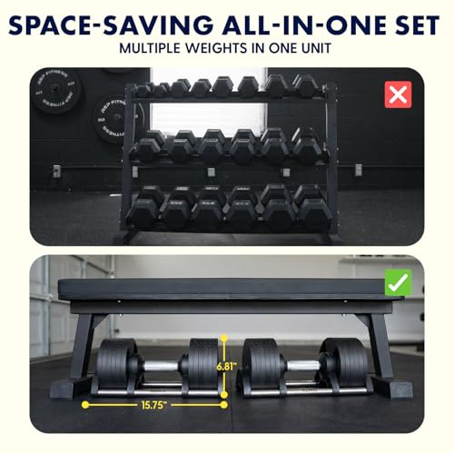 SQUATZ Adjustable Dumbbells with Quick Weight Change, Space-Saving Dumbbell Set with Anti‑Slip Handle, Secure Locking System, Heavy‑Duty Plates & Base for Home Workout and Strength Training - size: 90 LB Total - (45LB Each)