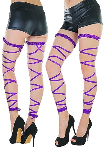 ToBeInStyle Women's Leg Wraps Ravewear Dancewear Elastic Straps Party Garter Music Festivals Costume Accessory Thigh High - color: Metallic Garter Wrap - Purple, size: One Size
