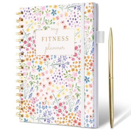 Fitness Journal for Women, Fitness Planner with Monthly Calendar, ( 8.3" x 6") Floral Pattern Hardcover Workout Log Book Track Training, Diet, Progress, Achieve Wellness Goals, Perfect for Fitness Enthusiast - color: Floral