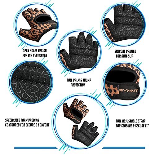 Short Workout Gloves for Women Men, Weight Lifting Gloves Full Palm Pads | Minimal Gym Gloves for Weightlifting, Exercise, Fitness, Training, Extra Grip, Fingerless Work Out Gloves Womens, Breathable - color: Leopard, size: Medium