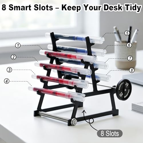 Metal Squat Rack Pen Holder with 8 Slots – Mini Barbell & Weight Blocks, Funny Desk Decor for Men Women, Cool Office Desk Accessories, Unique Pen Holder Gift for Gym Lovers Fitness Enthusiasts (Black) - color: black, size: Metal