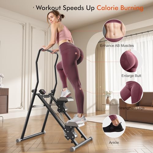 MOMODA Stair Stepper Resistance Adjustable Folding Vertical Climber Machine for Home Gym Full-Body Workout - color: Black