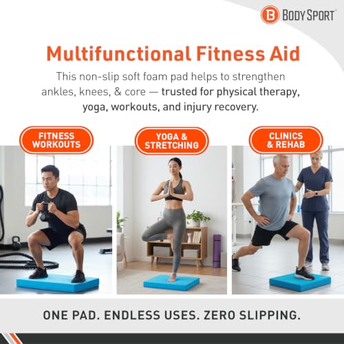 Body Sport Non-Slip Balance Pad – Improve Balance & Build Strength – Physical Therapy & Yoga Pad for Home & Gym – 19" x 16" x 2 1/4", Blue