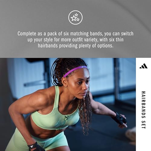 adidas Hairband Set - 6 Thin - Multiple Colors - color: Black, White, Red, Purple, Blue, Yellow