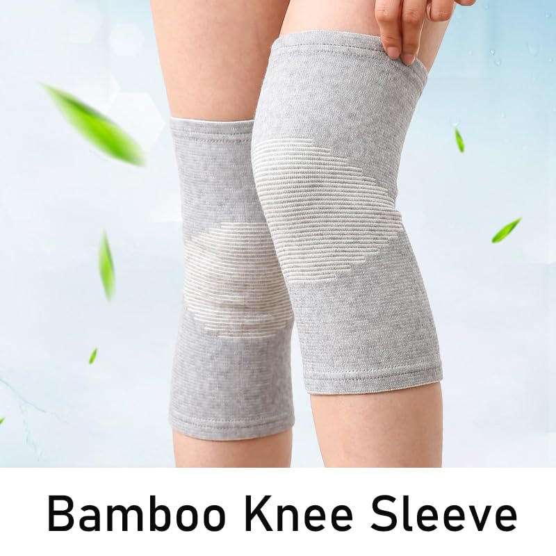 Bamboo Charcoal Knee Sleeve - Bamboo Knee Brace Bamboo Compression Knee Sleeve -Elastic Warm Knee Brace Bmboo Knee Sleeve for Arthritis (Gray, Large) - size: Large